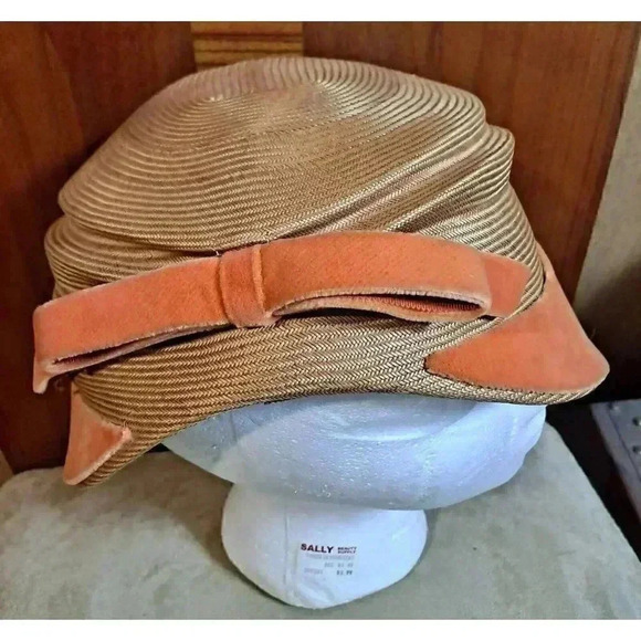 Suzy Lee Women's California Vintage Beige Hat w/Orange Velvet 1960's - Picture 2 of 9